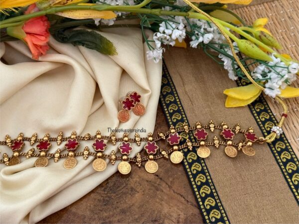 Enamel painted floral choker set - RED | Jewelry | Bridal | Kerala jewellery