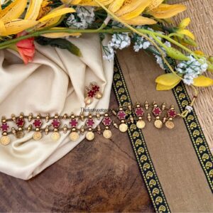 Enamel painted floral choker set - RED | Jewelry | Bridal | Kerala jewellery