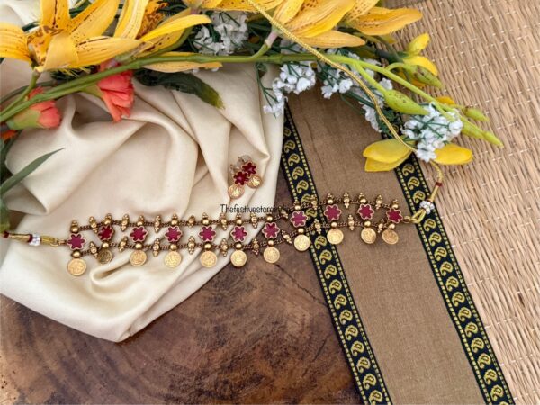 Enamel painted floral choker set - RED | Jewelry | Bridal | Kerala jewellery