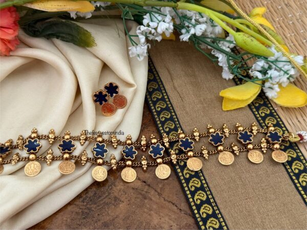 Enamel painted floral choker set - BLUE | Jewelry | Bridal | Kerala jewellery