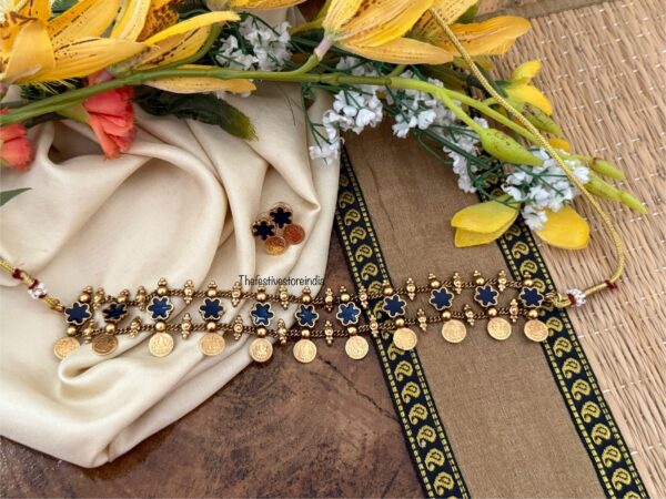 Enamel painted floral choker set - BLUE | Jewelry | Bridal | Kerala jewellery