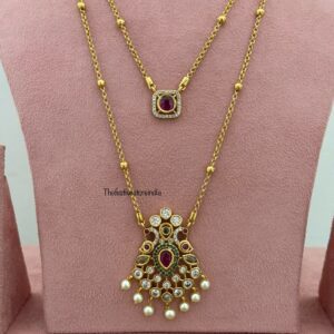 44cms multi color stone 2 layer gold look alike chain set