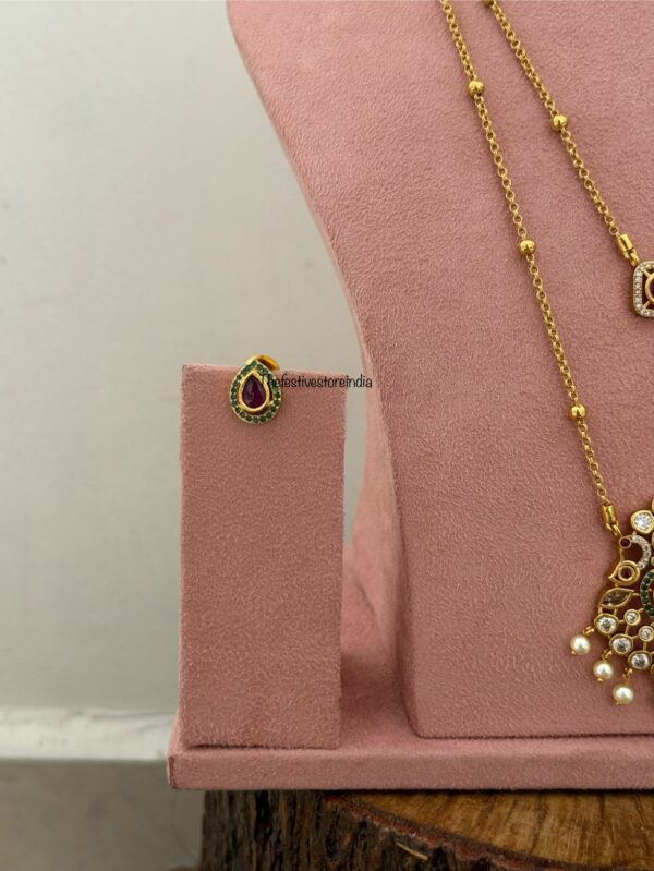 44cms multi color stone 2 layer gold look alike chain set