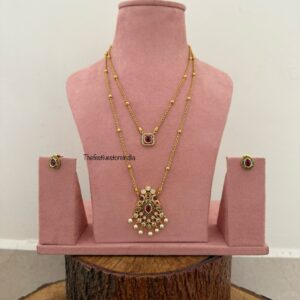 44cms multi color stone 2 layer gold look alike chain set
