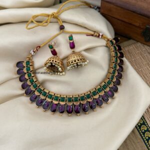 Enamel Palakka set with jhumkas - Purple Green