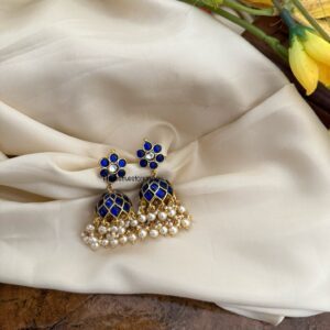 Classic Jadau stone Bridal jhumkas - BLUE