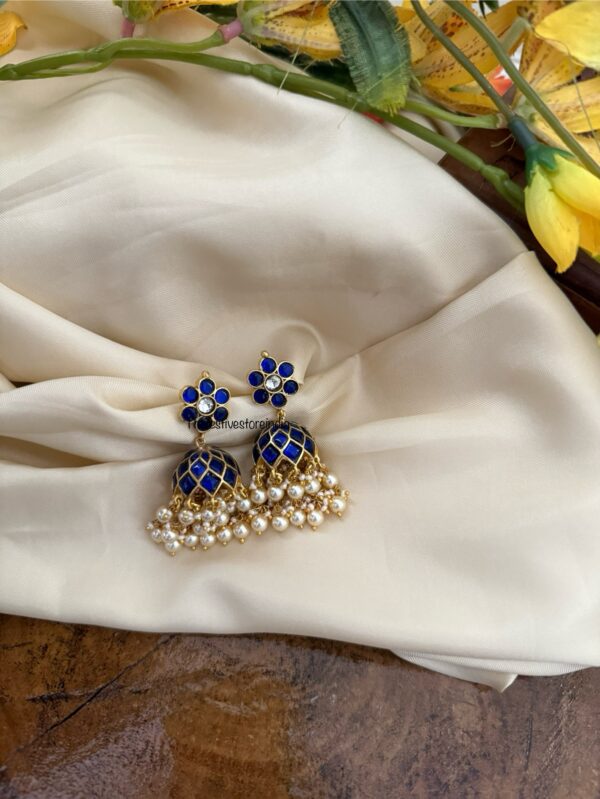 Classic Jadau stone Bridal jhumkas - BLUE