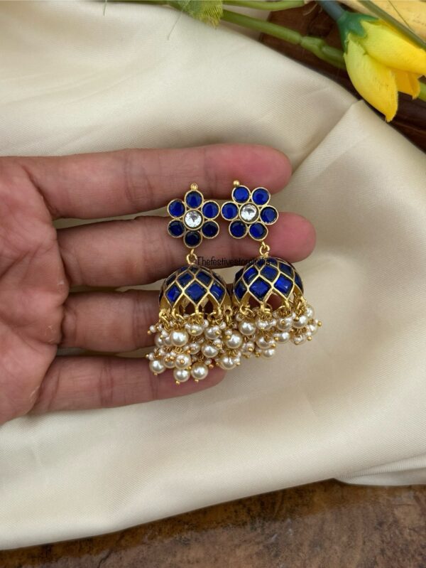 Classic Jadau stone Bridal jhumkas - BLUE