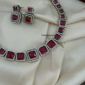 Ruby blocks choker necklace set