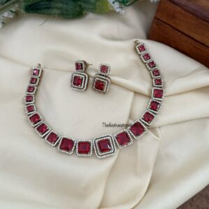 Ruby blocks choker necklace set