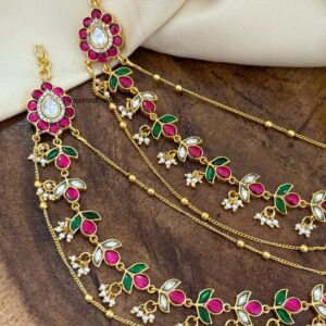Jadau stones bridal 3 layer Maati | Earchain | Champasaralu
