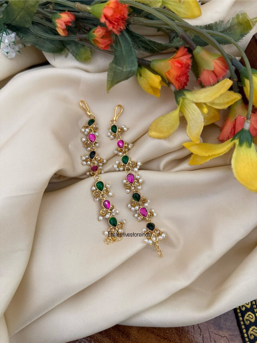 Jadau multi color stone straight Maati | Earchain | Champasaralu