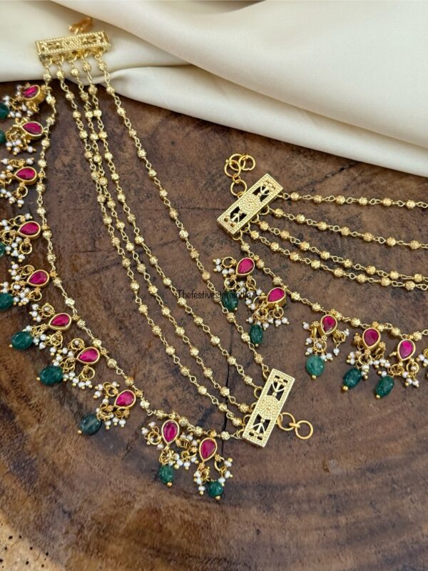 Jadau 5 layer Bridal Earchain | Champasaralu