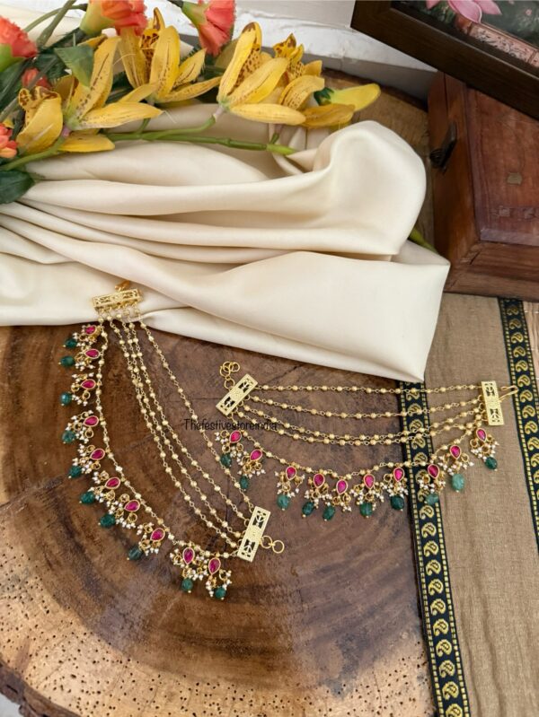 Jadau 5 layer Bridal Earchain | Champasaralu