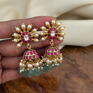 Jadau pearls and kemp stone jhumka - Screwback | Bridal | Bridesmaid