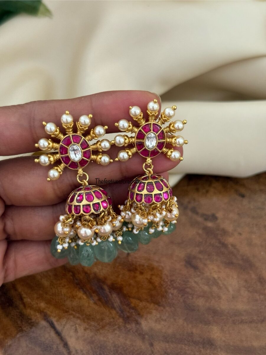 Jadau pearls and kemp stone jhumka - Screwback | Bridal | Bridesmaid