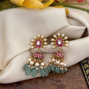 Jadau pearls and kemp stone jhumka - Screwback | Bridal | Bridesmaid
