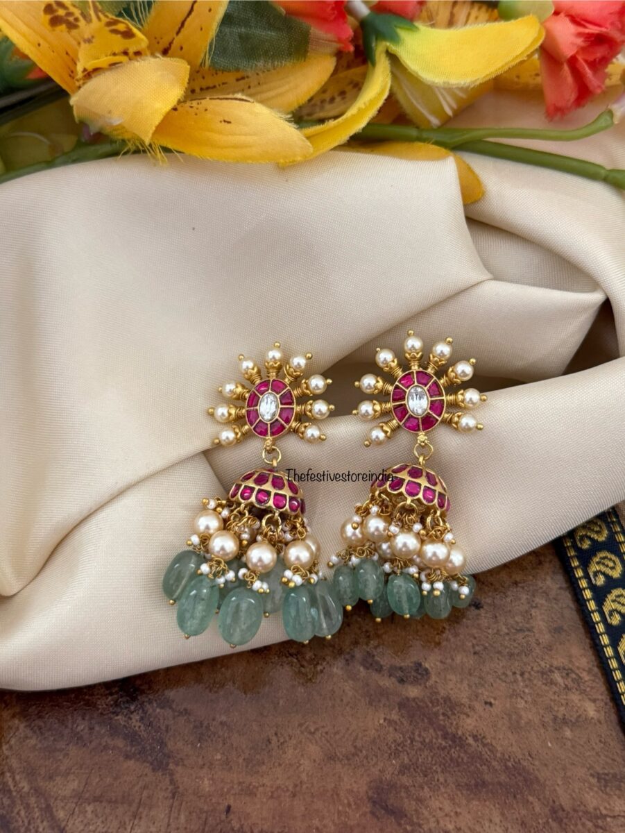 Jadau pearls and kemp stone jhumka - Screwback | Bridal | Bridesmaid