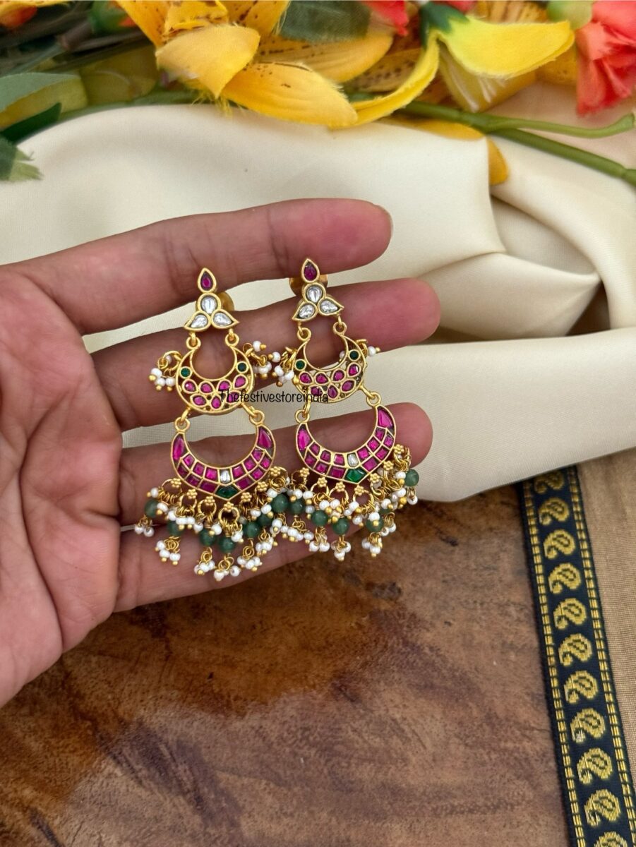 Jadau chandbali step earrings - Screwback | Bridal | Bridesmaid