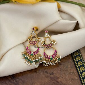 Jadau chandbali step earrings - Screwback | Bridal | Bridesmaid
