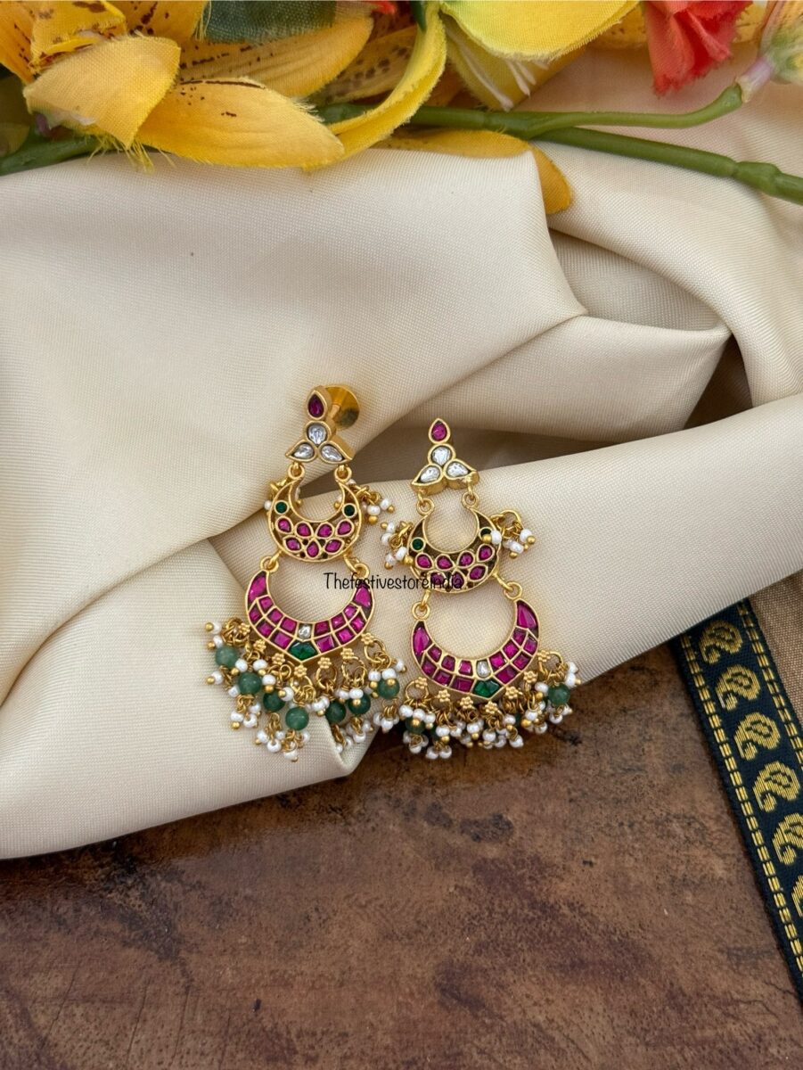 Jadau chandbali step earrings - Screwback | Bridal | Bridesmaid