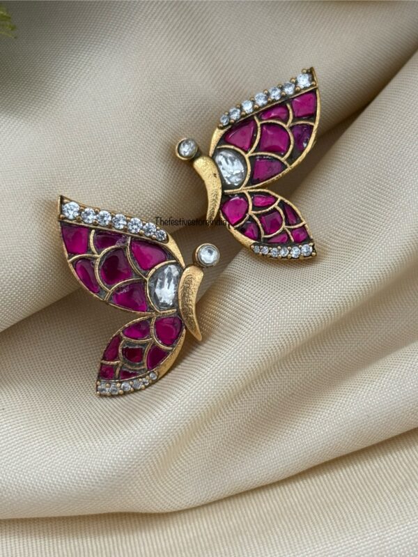Jadau  Butterfly earrings - Screwback (with white stone) | Bridesmaid