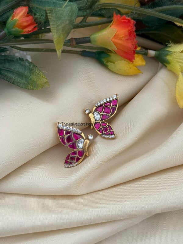 Jadau  Butterfly earrings - Screwback (with white stone) | Bridesmaid