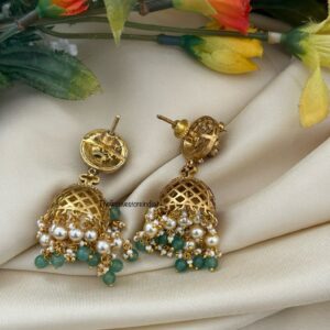 Screwback Jadau Navilu jhumkas - Red Green | Bridesmaid | Bridal