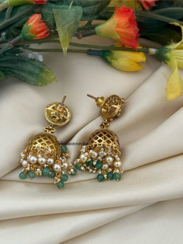 Screwback Jadau Navilu jhumkas - Red Green | Bridesmaid | Bridal