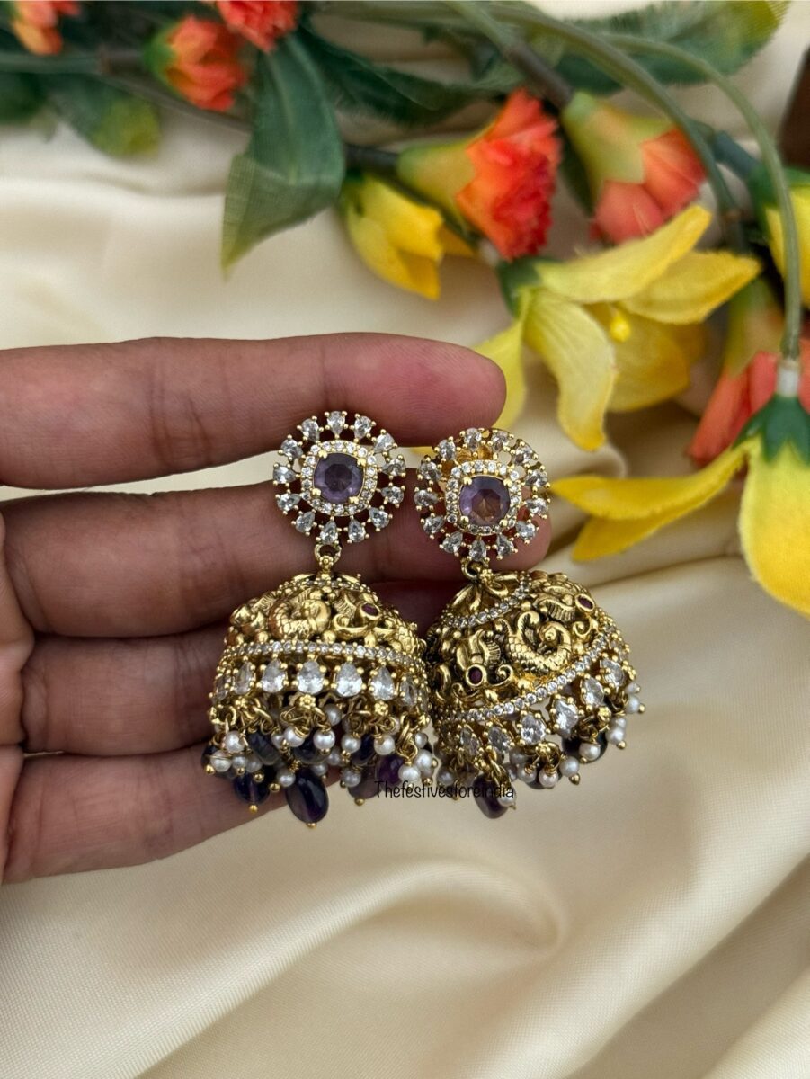 Victorian purple bead drops traditional jhumkas