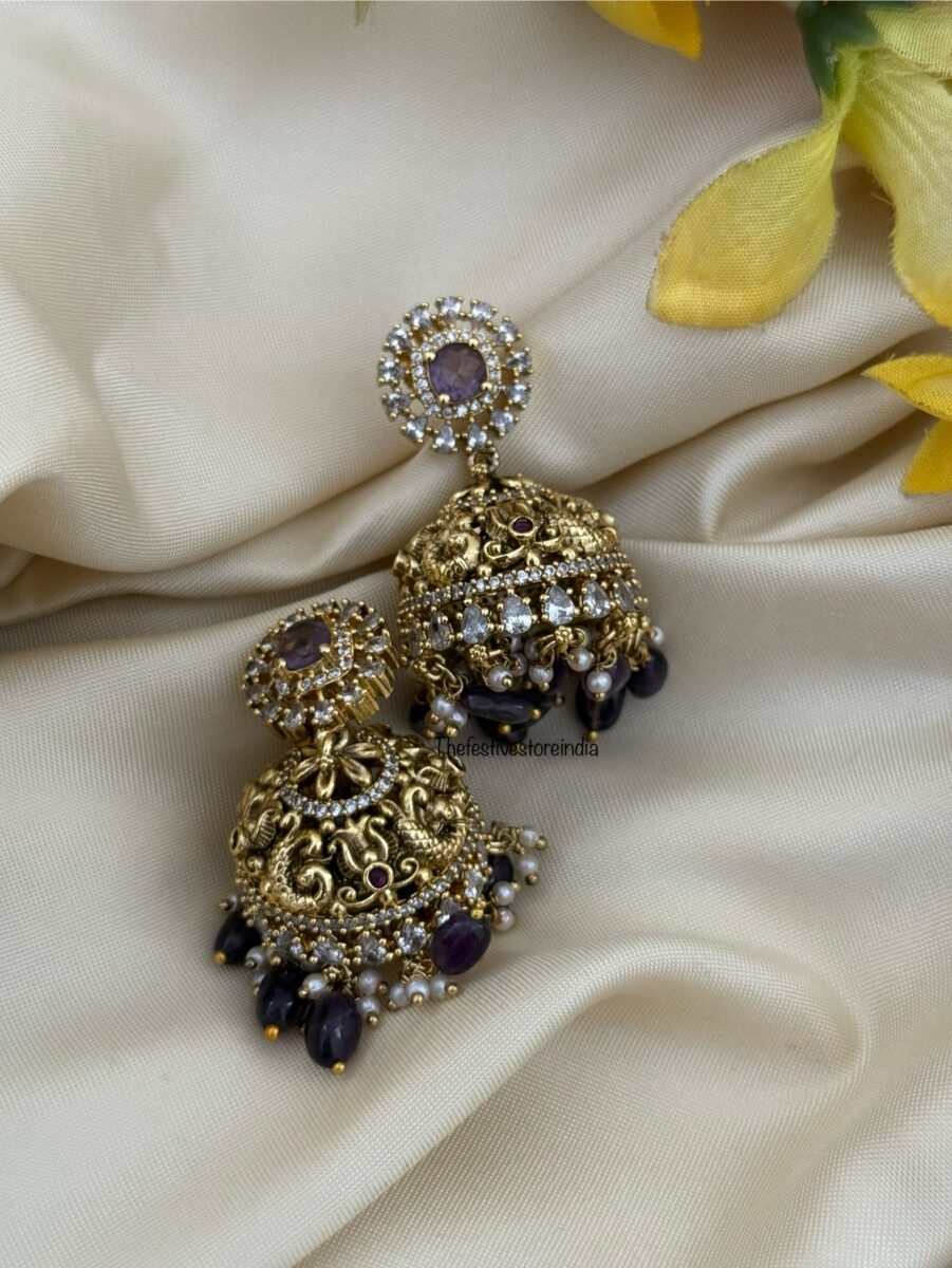 Victorian purple bead drops traditional jhumkas