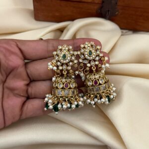 Green drop beads Lotus jhumkas | Jhumki | Bridal
