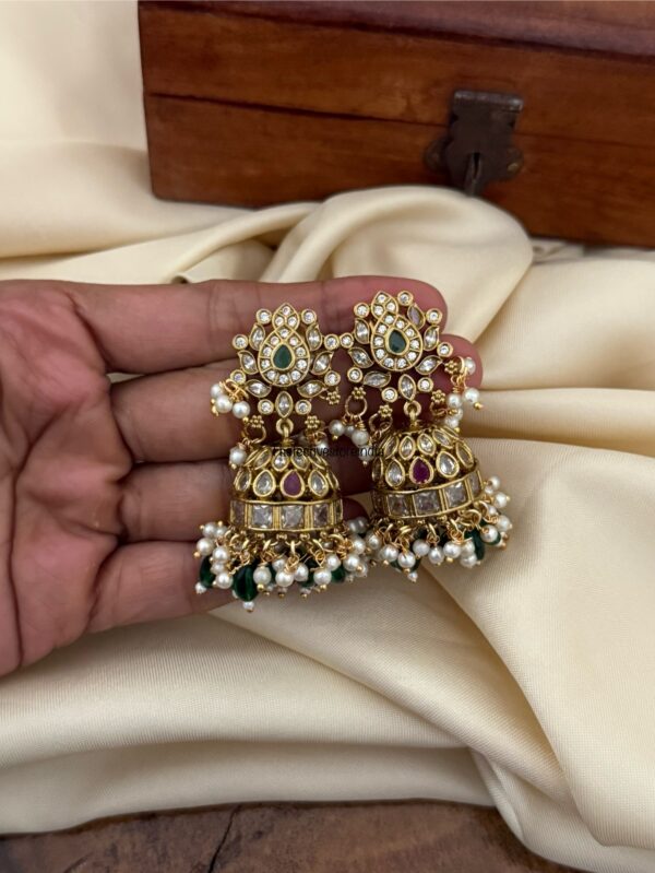 Green drop beads Lotus jhumkas | Jhumki | Bridal