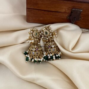 Green drop beads Lotus jhumkas | Jhumki | Bridal