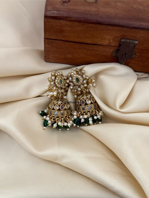 Green drop beads Lotus jhumkas | Jhumki | Bridal