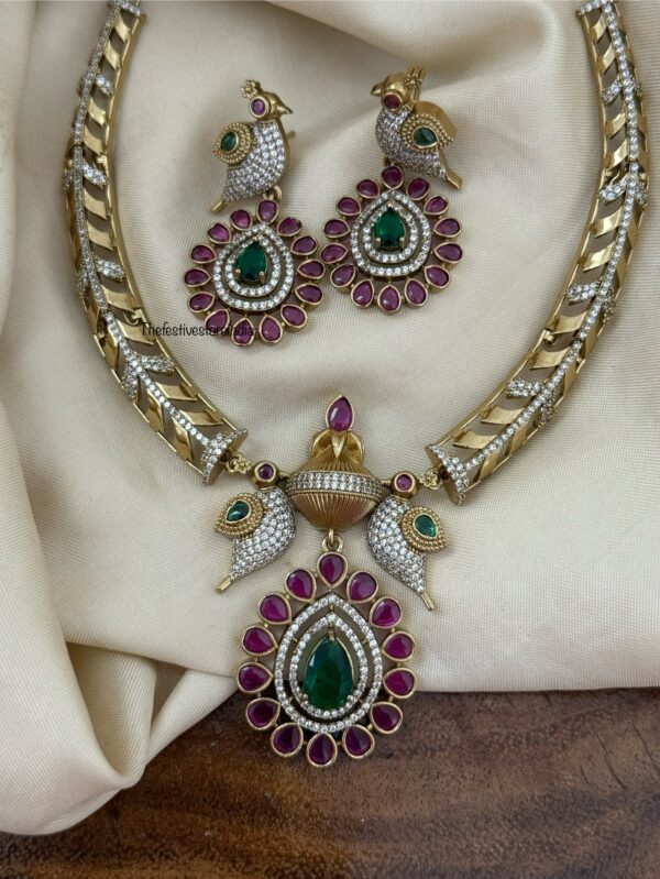 Unique Red / Green pendant and bird motif hasli set I Kanti | Indian jewellery