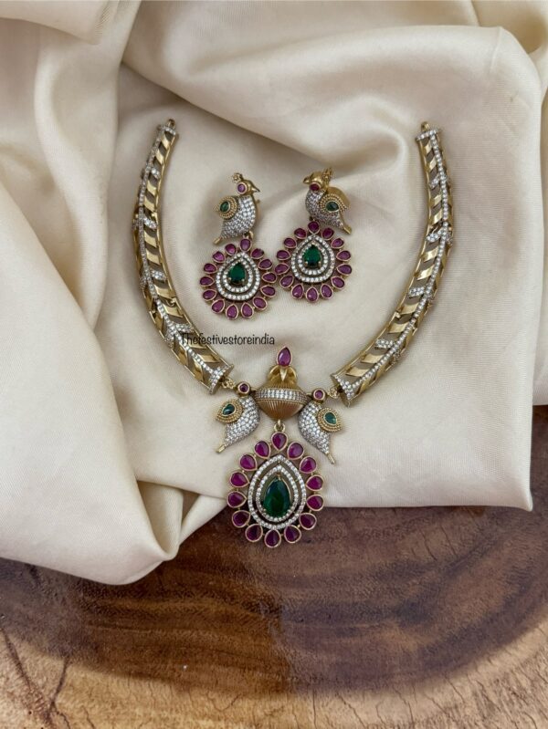 Unique Red / Green pendant and bird motif hasli set I Kanti | Indian jewellery