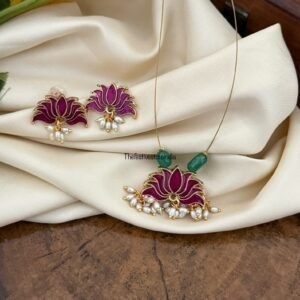Enamel painted Pink lotus Invisible chain set