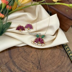 Enamel painted Pink lotus Invisible chain set