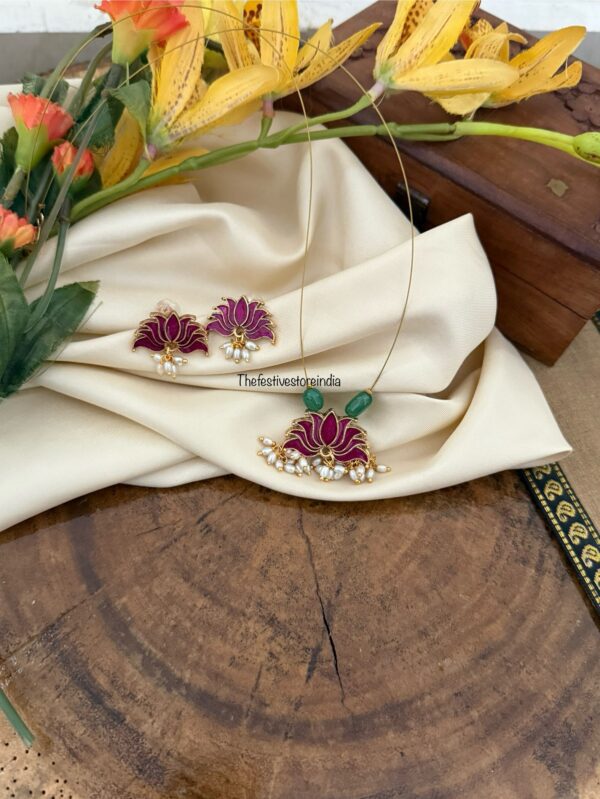 Enamel painted Pink lotus Invisible chain set