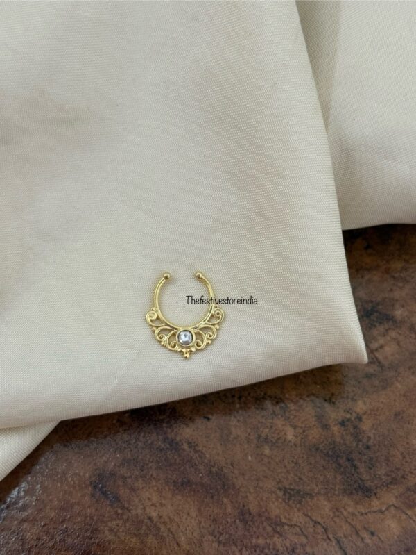 Carved Jadau white stone Septum ring