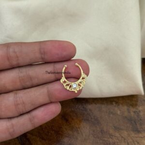 Carved Jadau white stone Septum ring