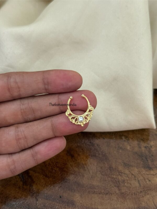 Carved Jadau white stone Septum ring