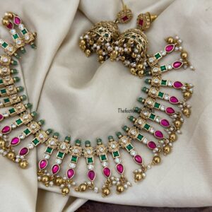 Jadau stones necklace with jhumkas set | Bridal