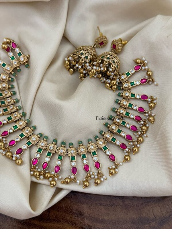 Jadau stones necklace with jhumkas set | Bridal