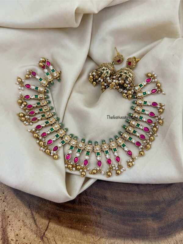 Jadau stones necklace with jhumkas set | Bridal