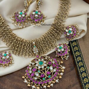 Premium Unique Jadau stones knit Bridal necklace set