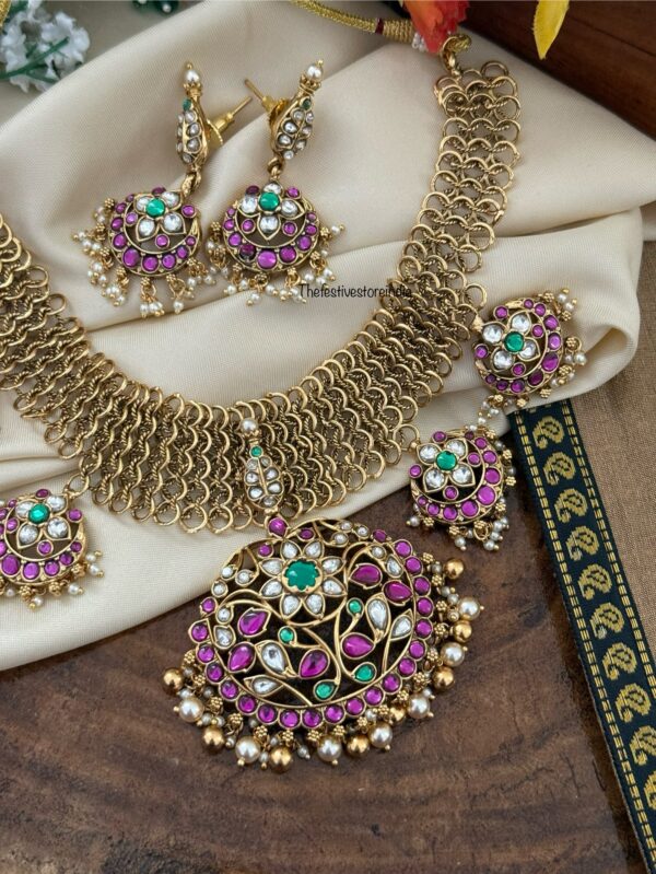 Premium Unique Jadau stones knit Bridal necklace set