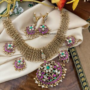 Premium Unique Jadau stones knit Bridal necklace set