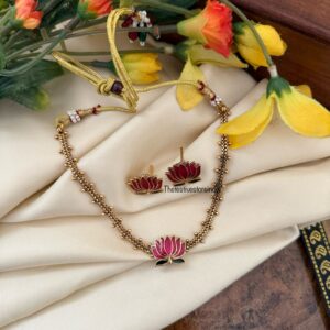 Budgeted enamel red green Lotus necklace set